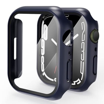 VEMIGON Hard PC Case Compatible with Apple Watch Series 9, 8 and 7 41mm with 9H Tempered Glass Screen Protector, Full Coverage, Touch Sensitive, Ultra-Thin HD Bumper Protective Cover (41mm Dark Blue) VEMIGON Hard PC Case Compatible with Apple Watch Serie