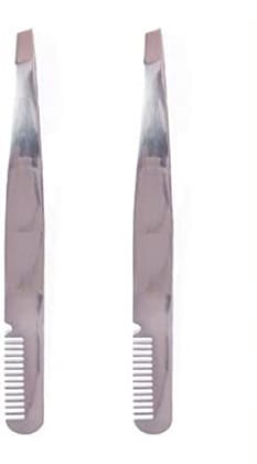 Elecsera Slant Tip Tweezer For Hair Removal, Eyebrows & Upper Lips With Eyebrow Comb Pack of 2