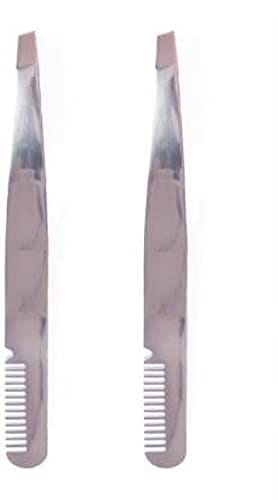 Elecsera Slant Tip Tweezer For Hair Removal, Eyebrows & Upper Lips With Eyebrow Comb Pack of 2