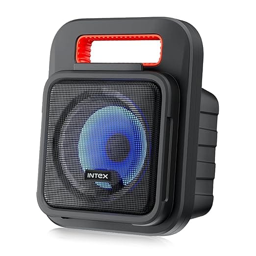 Intex IT 202 Portable Bluetooth Speaker, Front RGB Lights, FM Radio Function, Karaoke MIC, TF Card Playability, BT v5.0, Easy to Carry Handle