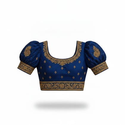Royal Blue Embroidered Puff Sleeve Blouse