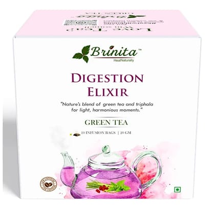 Brinita Digestion Elixir Green Tea (10 Tea Bags) | Earthy & Minty Flavour | Low Caffeine | Vegan | Amla, Triphla & Digestive Herbs | Supports Digestion & Body Detox | Natural Vitamin C | Made in India
