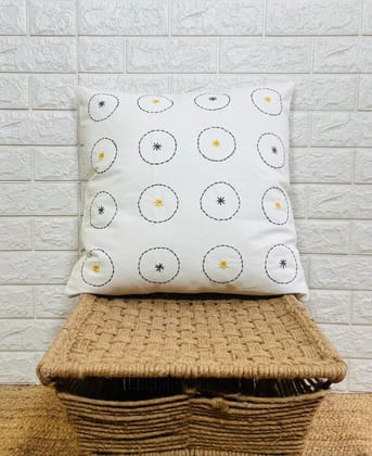 Indihomecraft Cotton Cushion Cover - Hand Stitched Embroidery Decorative Art Boho Pillow Round Pom Shape Hand Made Pillow Cover | Hand Stitch Square 18X18 Inches Cushion Cover Indihomecraft Cotton Cushion Cover - Hand Stitched Embroidery Decorative Art Boho Pillow Round Pom Shape Hand Made Pillow Cover | Hand Stitch Square 18X18 Inches Cushion Cover