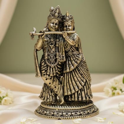 Sukh Sehaj Shree Radha Krishna Murti | Brass Murti | Handcrafted, Antique Finish, 5.8 Inch for Home Temple, Decor, Pooja Ritual and Gifting