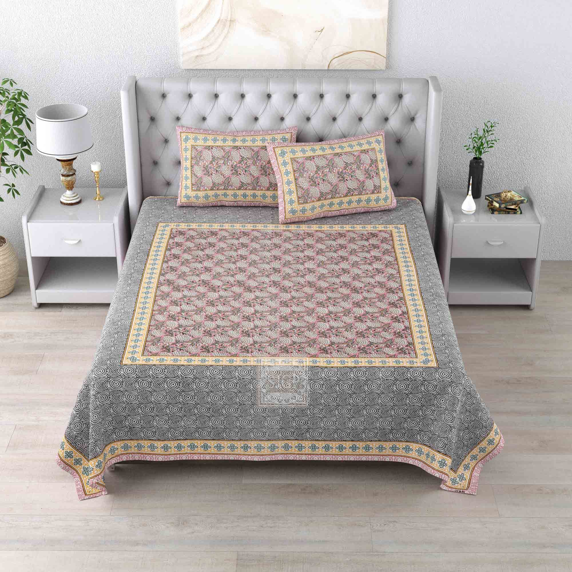 Soft & Breathable Pure Cotton Jaipuri Sanganeri Double Bedsheet with Pillow Covers
