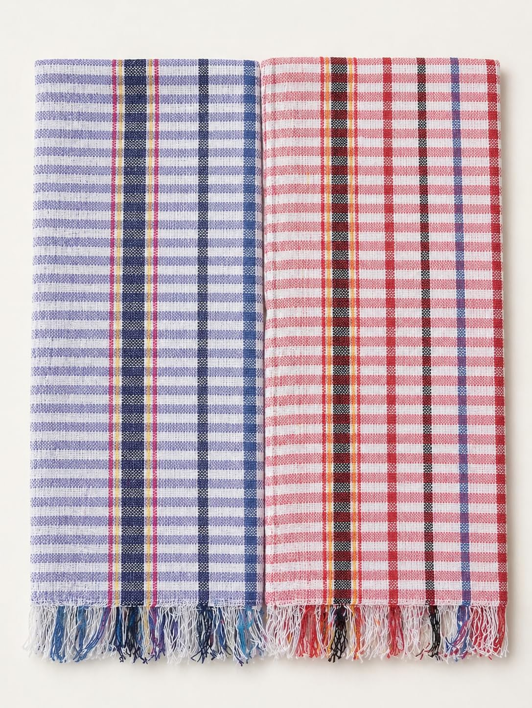 Cotton Gamcha Towel, 100% Pure Cotton, Checkered, Soft, Absorbent, Quick Dry, 28x56 Inch, Pack of 2