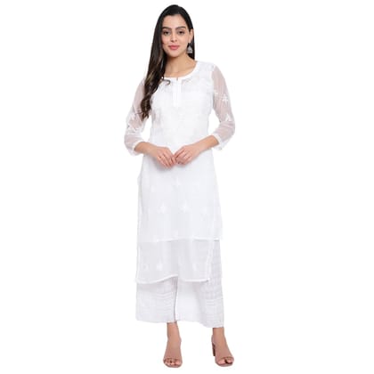 MRS RIGHT CHIKANKARI WHITE GEORGETTE KURTI MRS RIGHT CHIKANKARI WHITE GEORGETTE KURTI