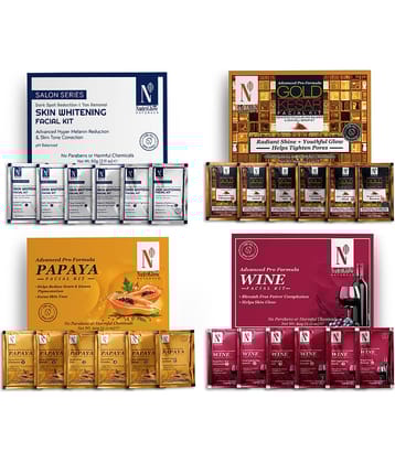 NutriGlow NATURAL'S Advance Pro Formula Skin Whitening,Gold Kesar,Papaya,Wine Facial kit For Skin Cell Repair, 60gm Each, Pack of 4
