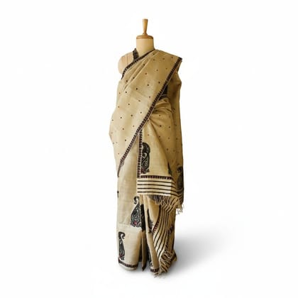Beige Handloom Printed Ethnic Saree