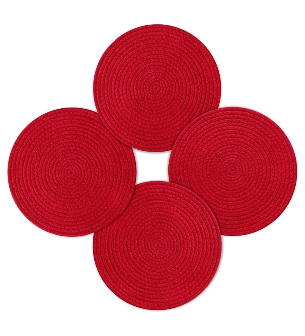 Generic Cotton Dining Table Round Placemat Mats Set of 4 (Red)-PID66462