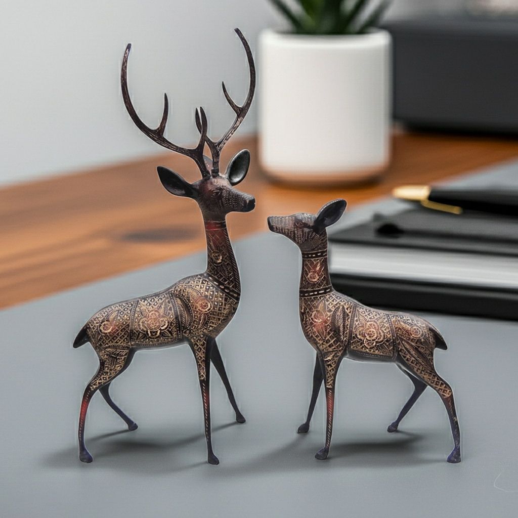Royal Brass Deer Pair Showpiece for Luxury Interior Decor, Height : 20.5 Inch (ANMAS053 B)