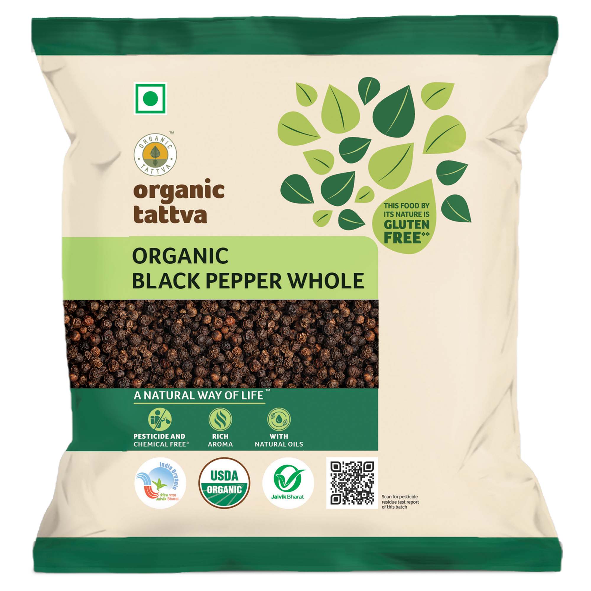Organic Tattva Organic Black Pepper Whole - 100g x Pack of 1