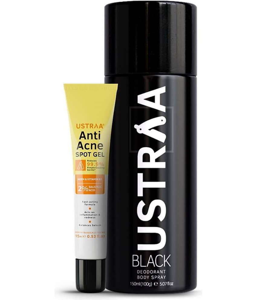 Ustraa Anti Acne Spot Gel - 15ml & BLACK Deodorant Body Spray - 150ml