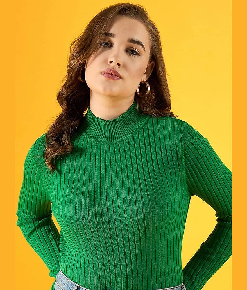 98 Degree North Women Cotton High Neck Pullover ( Green )