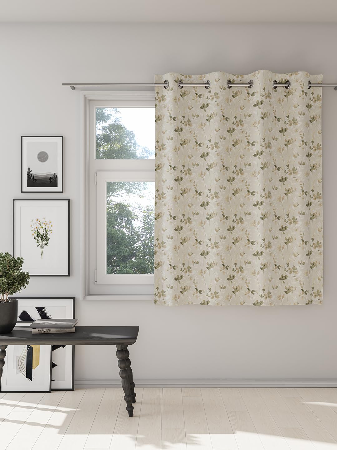 DDECOR - 100% PolyesterLeaves PatternWindow 5 Ft|135 CM X 160 CM| - Brown