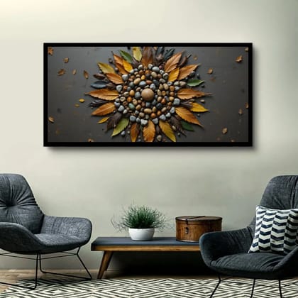 Luminary Nature-Inspired Mandala Artworks Museum-Quality Cotton Canvas paintings for Bedroom Décor | Frame Size (127 X 69 Cm) | Frame Type (Black) | 5-Year Warranty