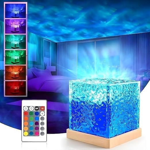 SPARKWORLD Romantic Ocean Wave LED Night Light Acrylic Cube Projector with 3D Water-Wave Effect & Remote Control | Colour: Wave Lamp