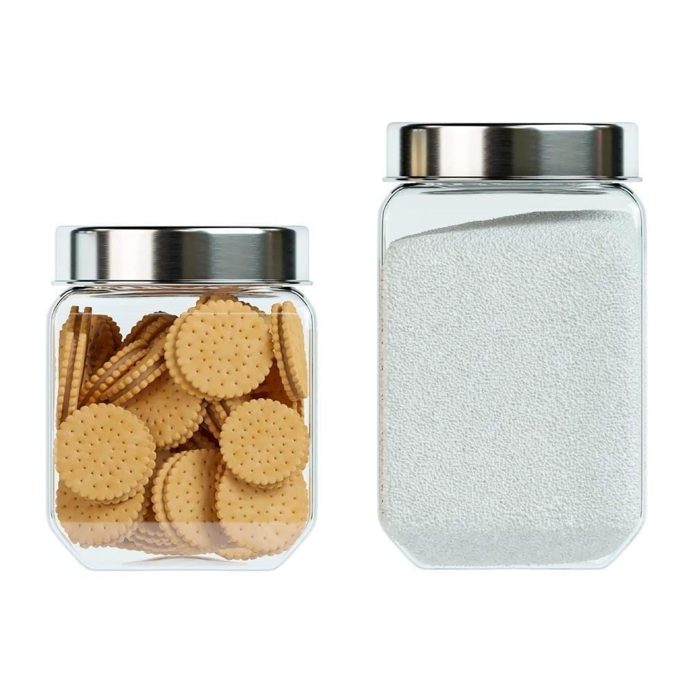 Femora Clear Glass Octo Kitchen Storage Jars,1150 ml, 1550 ml, Set of 2, Free Replacement of Lids