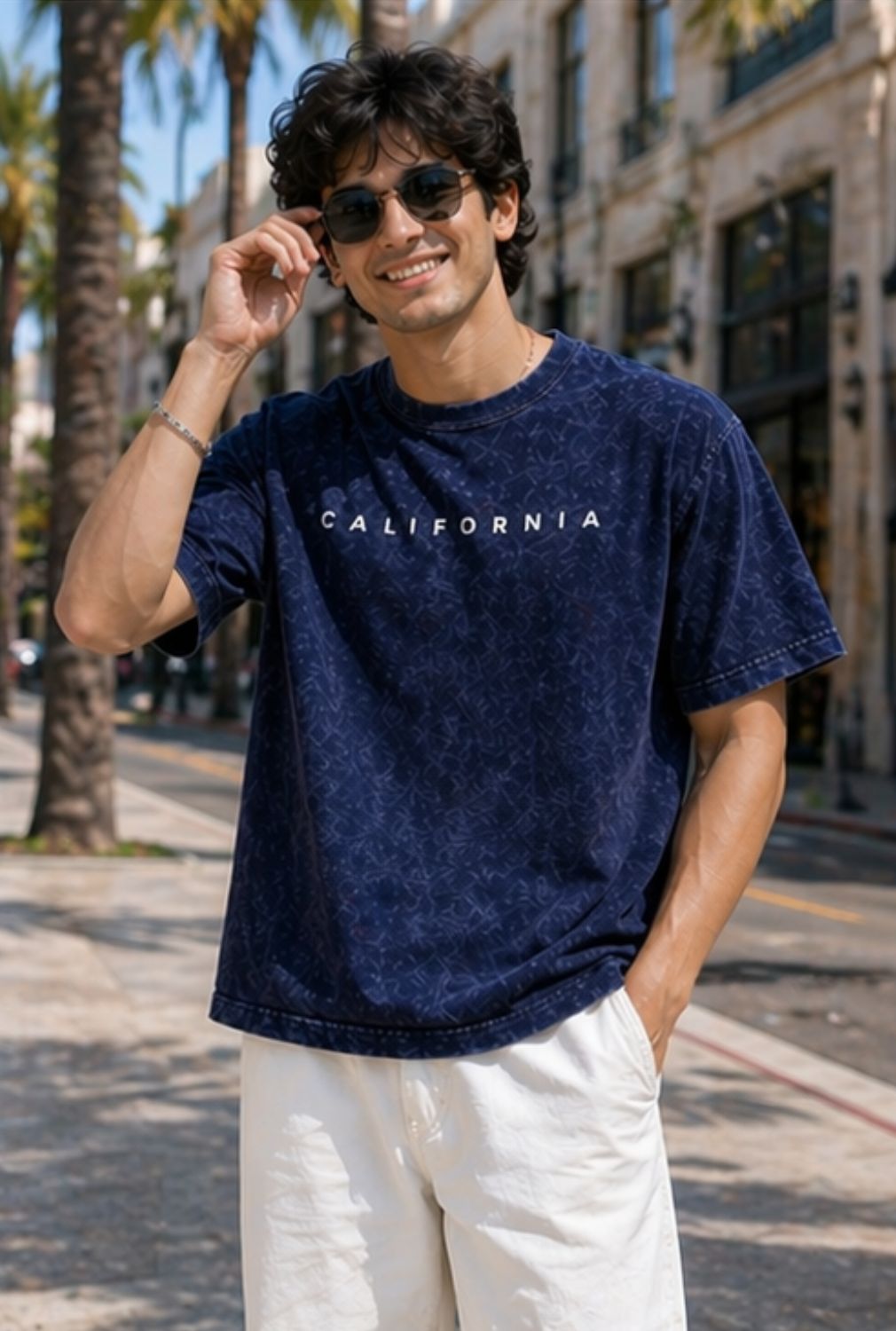 Hue Nox Men's Navy California Graphic Oversized T-Shirt