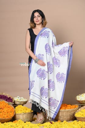 Rajsi~Handloom Pure Cotton Dupatta With Beautiful Handweave and Designer Tassels ~ Purple