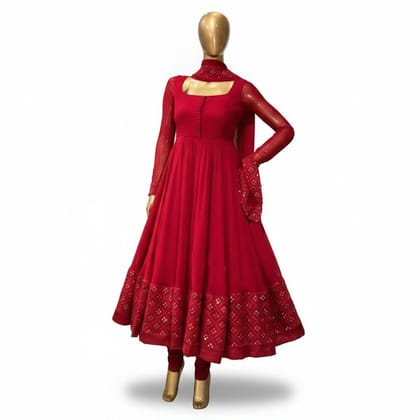 Red Embroidered Anarkali Suit Set