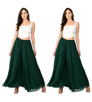 Generic Women's Georgette Solid High-Rise Wide Leg Flared Palazzo Pants with Elastic Waist, Ankle Length Trousers for Daily, Office and Casual Wear (Bottle Green, L, Pack of 2, Design 67542) Generic Women's Georgette Solid High-Rise Wide Leg Flared Palazzo Pants with Elastic Waist, Ankle Length Trousers for Daily, Office and Casual Wear (Bottle Green, L, Pack of 2, Design 67542)