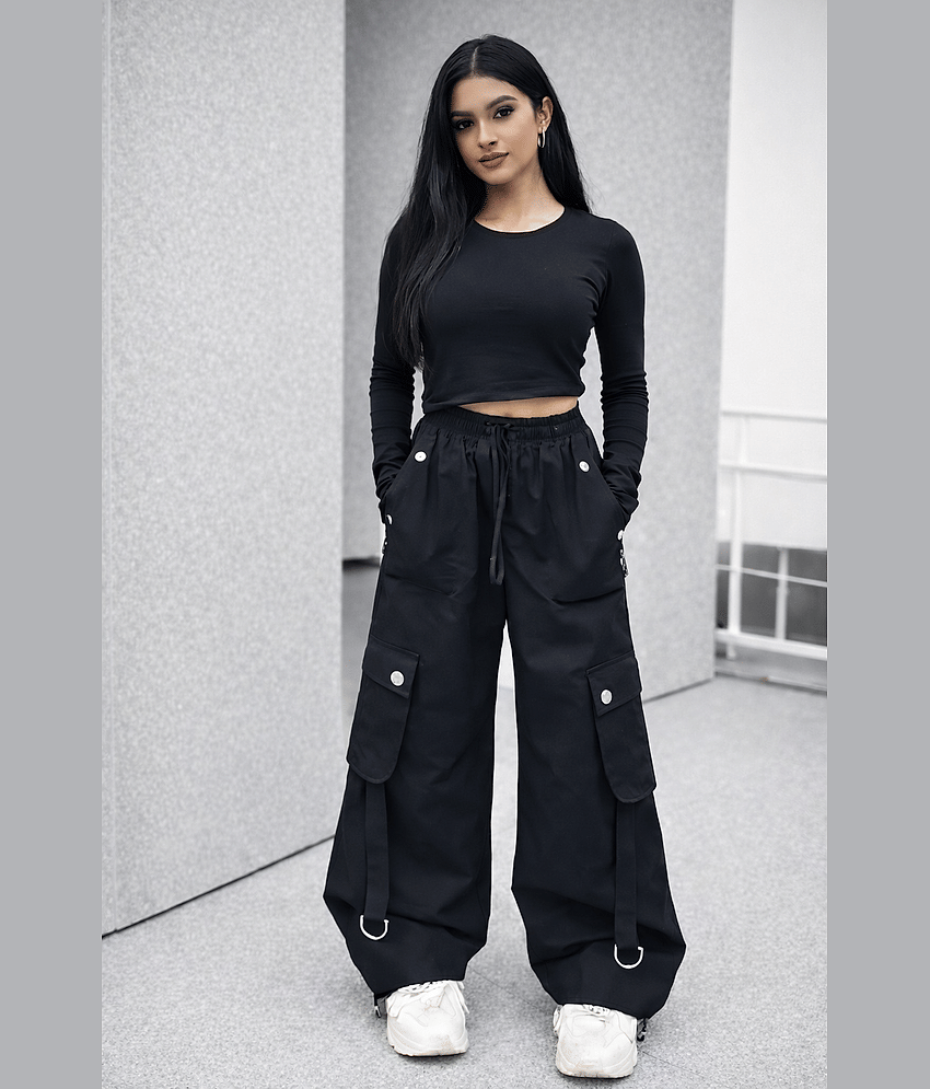 Canblar Women Cotton Wide Leg Trousers ( White )