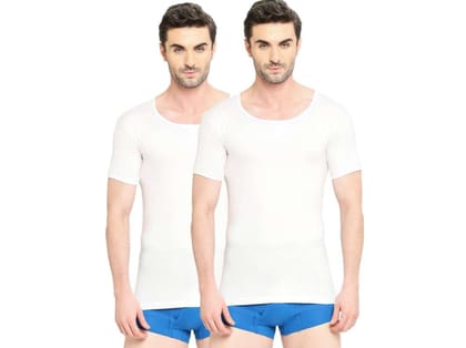 VIP Supreme Men's Round Neck Half Sleeve 100% Cotton White Vest, Moisture Absorbent Inner wear for Men - Pack of 2 - S VIP Supreme Men's Round Neck Half Sleeve 100% Cotton White Vest, Moisture Absorbent Inner wear for Men - Pack of 2 - S