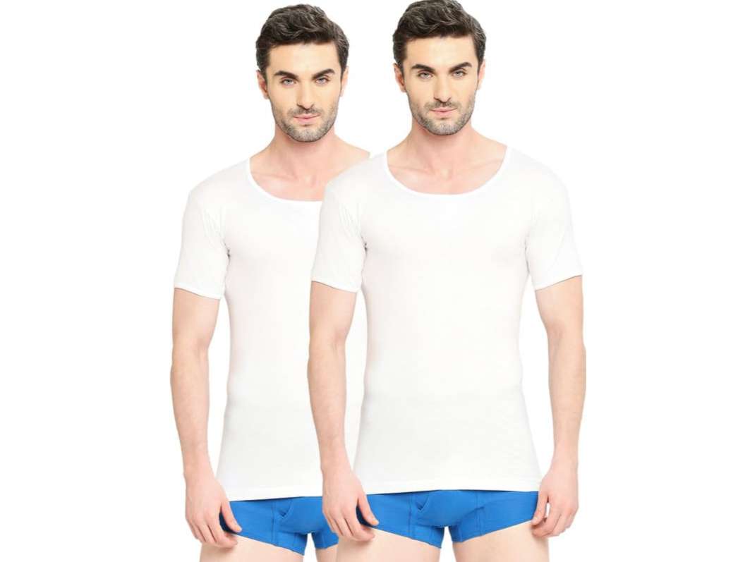 VIP Supreme Men's Round Neck Half Sleeve 100% Cotton White Vest, Moisture Absorbent Inner wear for Men - Pack of 2 - S