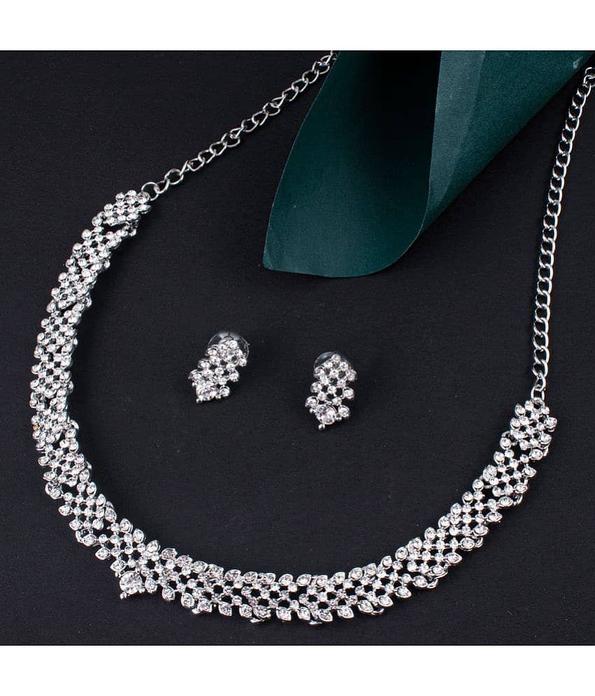 Sukkhi Zinc Silver Contemporary/Fashion Necklaces Set Collar