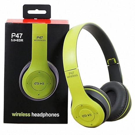P47 Wireless Headphones/Bluetooth Over Ear Headphone with Sd Card Slot Bluetooth Headset (Green)