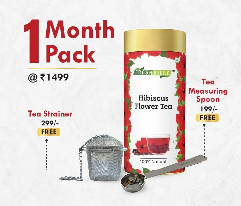 Freshville Hibiscus Tea | Pure & Natural | Tea for Weight Loss & Glowing Skin | Immunity Booster | High in antioxidents | Dried Hibiscus Flowers (100g).1 Month Pack