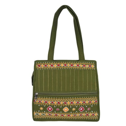 Tribes India Banjara Embroidery Shoulder Bag | Tote Bag | Thread & Beads Handmade Mirror Work | Olive Green Color Tribes India Banjara Embroidery Shoulder Bag | Tote Bag | Thread & Beads Handmade Mirror Work | Olive Green Color