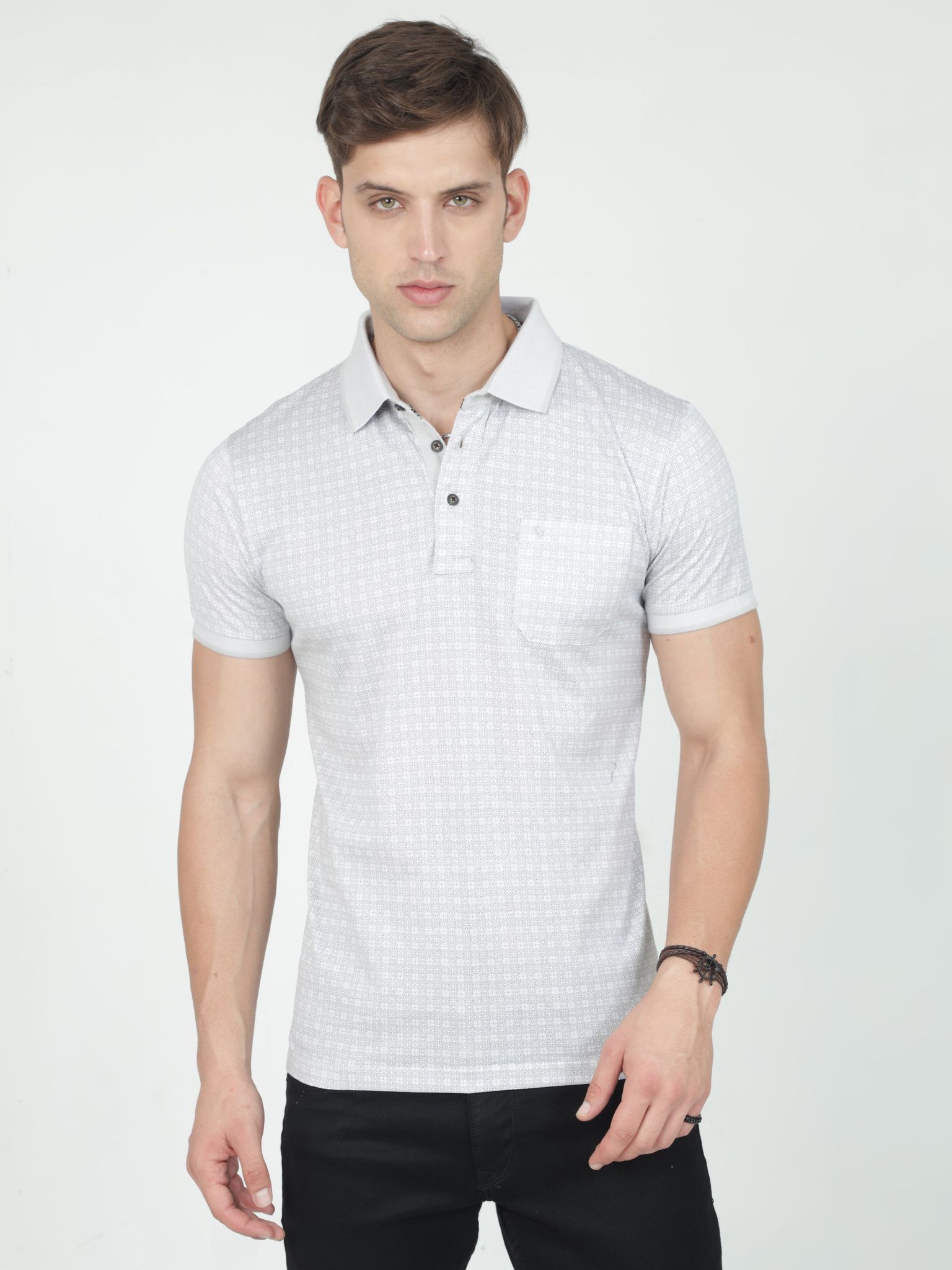 Classic Polo Mens Cotton Half Sleeves Floral Slim Fit Polo Neck Grey Color T-Shirt | Scant - 26 A Sf P