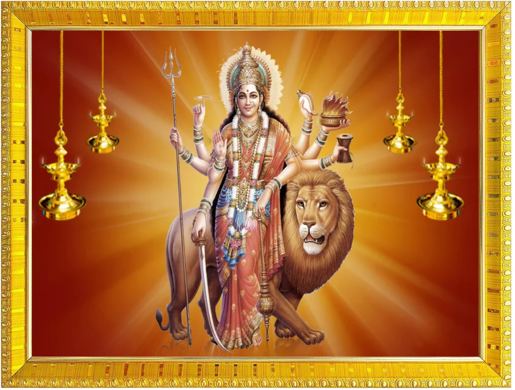 NOKKES Sherawali maa veshno maa durga maa photo Golden 5X7 Inch Photo Frame_AQW33