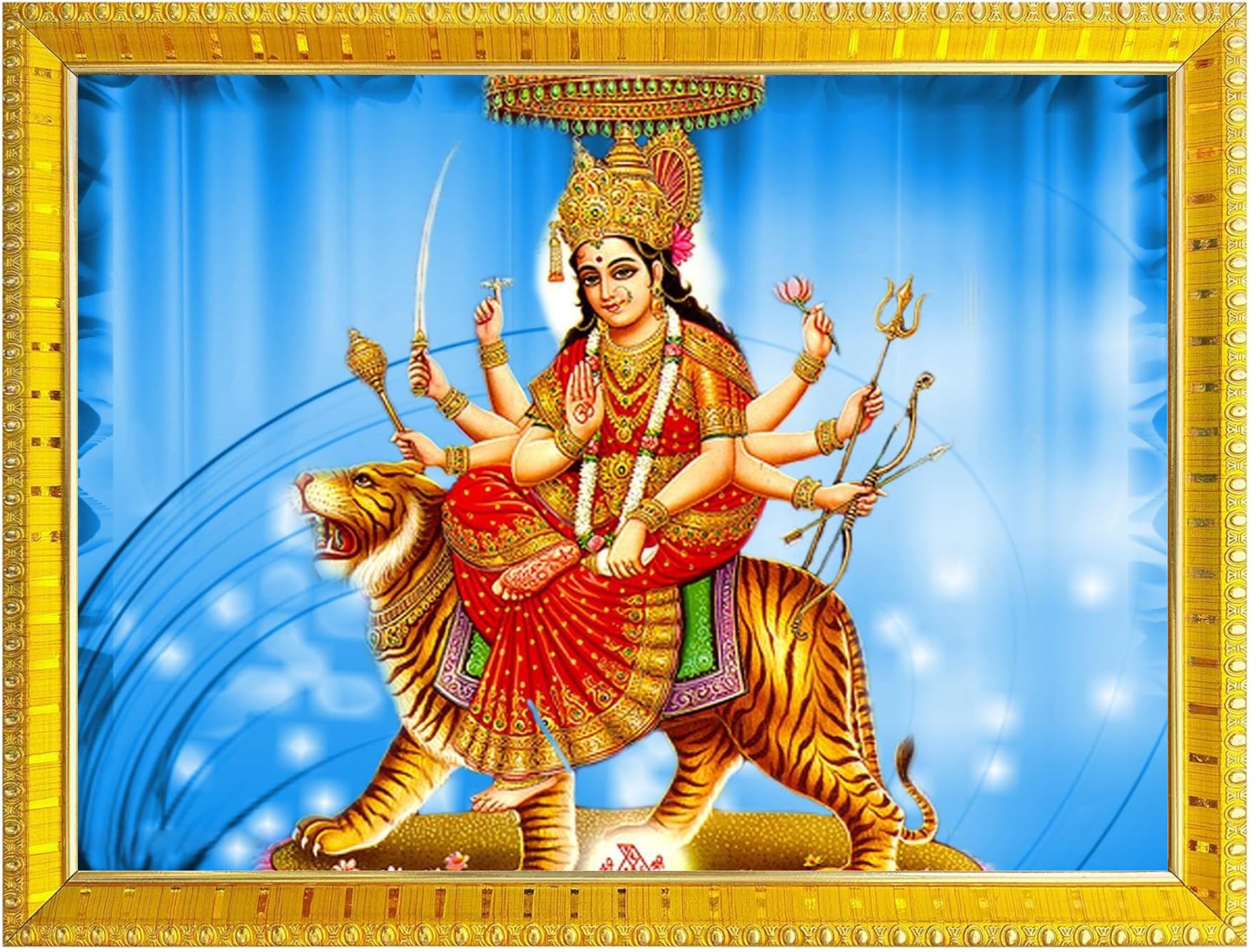 NOKKES Sherawali maa veshno maa durga maa photo Golden 5X7 Inch Photo Frame_AQW3