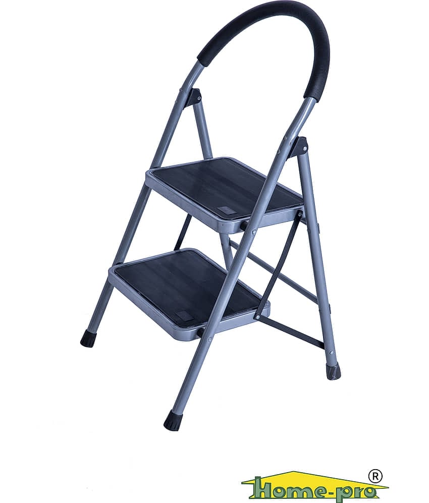 HomePro - Premium Ladder | 2 Steps Foldable | Heavy Duty | Mild Steel ladder | With Anti Skid | Wide Steps | 200 kg Weight Capacity