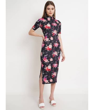POPWINGS Women Polyester Printed Bodycon Dress ( Multicolor )