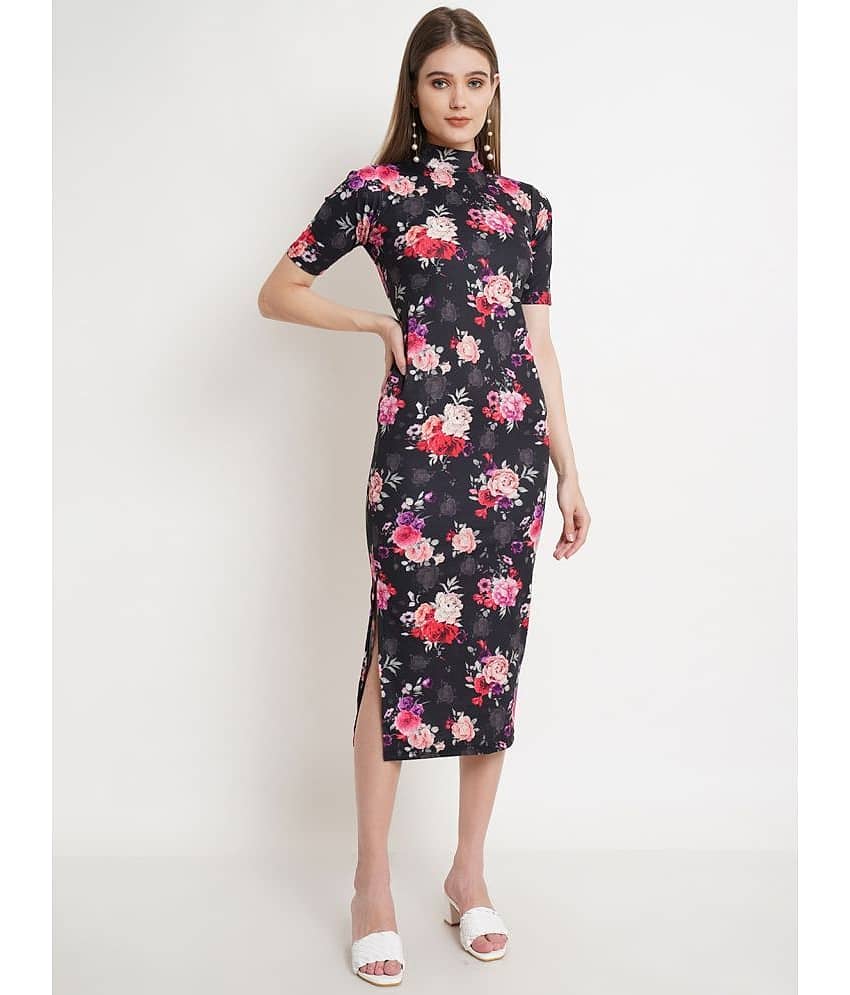 POPWINGS Women Polyester Printed Bodycon Dress ( Multicolor )