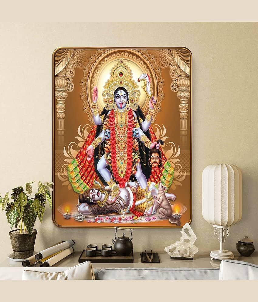 SAF Maa Kali Wall Painting | Golden Frame Sparkle Laminated MDF Poster | Powerful Hindu Goddess Art for Home Temple Pooja Room | Kali Mata Spiritual Decorative Wall Frame for Navratri