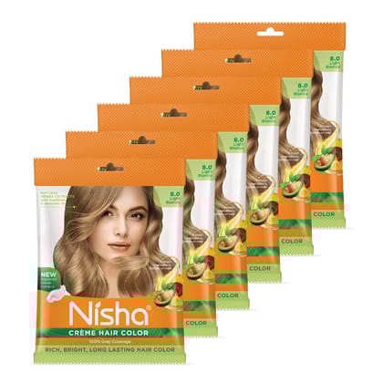 Nisha Creme Hair Color Light Blonde 40g Pack of 6, Permanent Hair Colour for Women & Men, Long Lasting Hair Color
