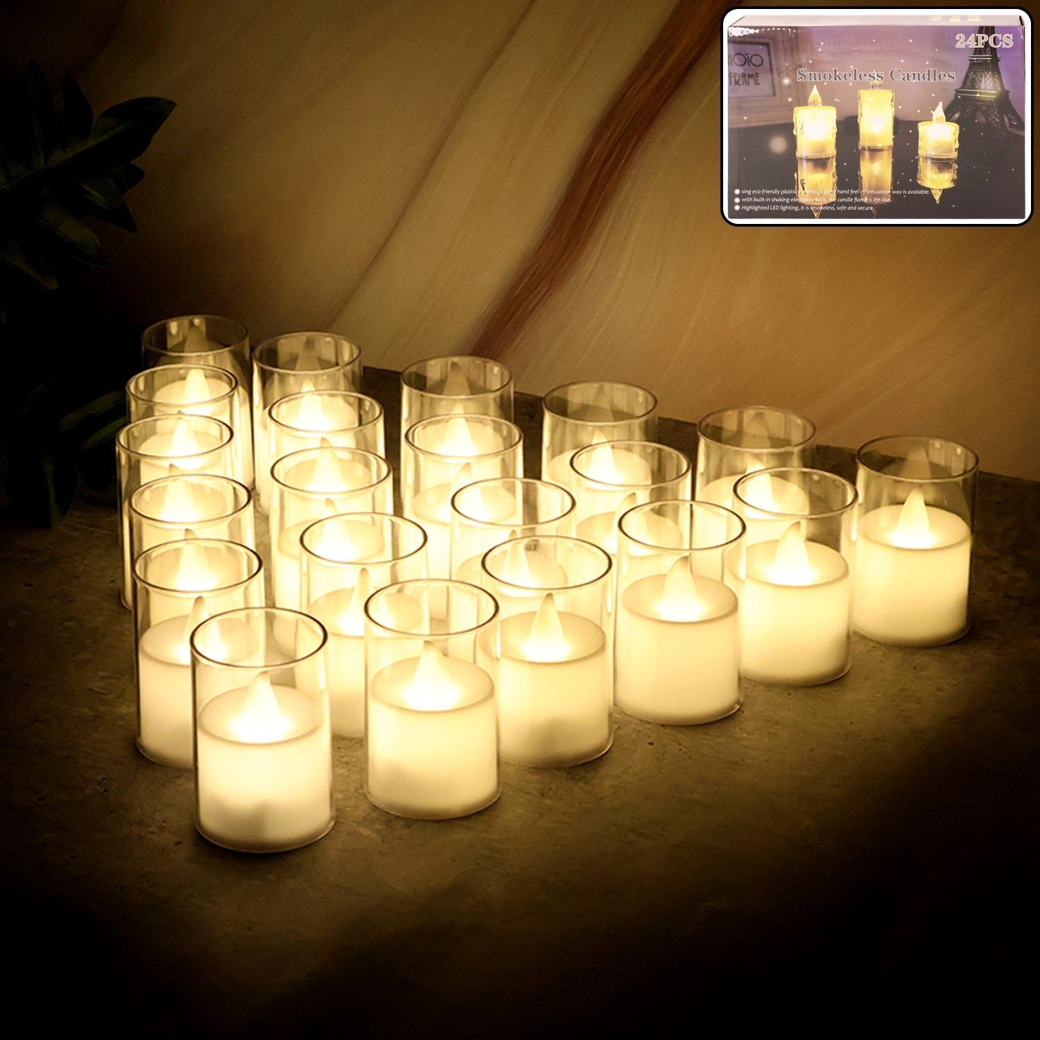 Smokeless LED Tealight Candles (24 Pc)