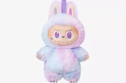 Labubu Doll Adorable Grey Furry Plush Figure with Rainbow Eyes
