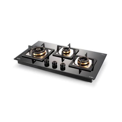 3 Burner Glass Gas Hob Top with Triple Ring, Total Double Ring Brass Burner (1073CIHTTDBTR)