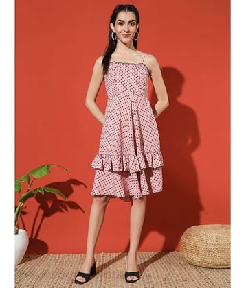 Glito Women Crepe Printed Fit & Flare Dress ( Peach )