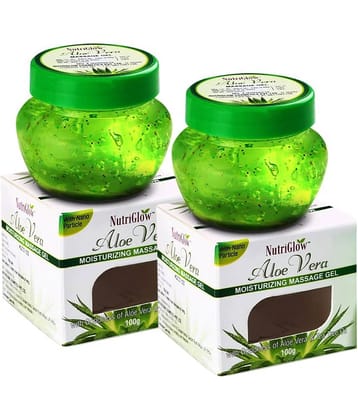 NutriGlow Aloe Vera Gel for Face, Hair, Acne, Sunburn, Bug Bites, Rashes, Glowing and Radiant Skin, All Skin & Hair Types, 100 gm Each, Pack of 2