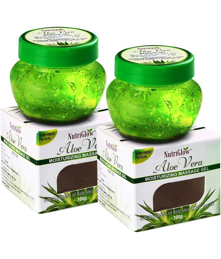 NutriGlow Aloe Vera Gel for Face, Hair, Acne, Sunburn, Bug Bites, Rashes, Glowing and Radiant Skin, All Skin & Hair Types, 100 gm Each, Pack of 2