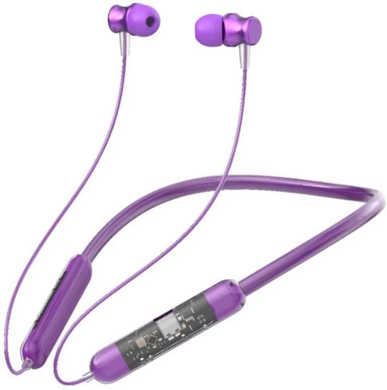 Wireless Neckband Bluetooth Earphones, Black, in-Ear Design (Purple)