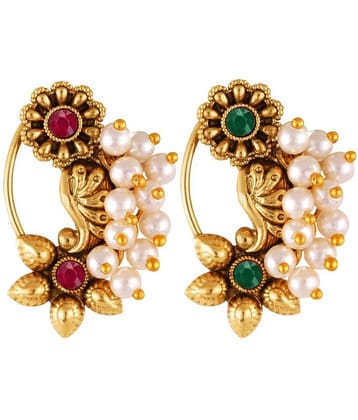 Vivastri Premium &  CZ Pearl Studded Gold Plated Evergreen Nath For Women & Girls-VIVA1180NTH-CMB