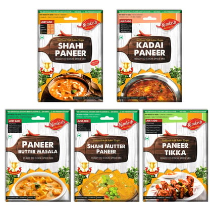 Nimkish Paneer Spice Mix Combo Pack of 5 | Ready-to-Cook Instant Paneer Masala Premix | Quick Indian Curry Recipes